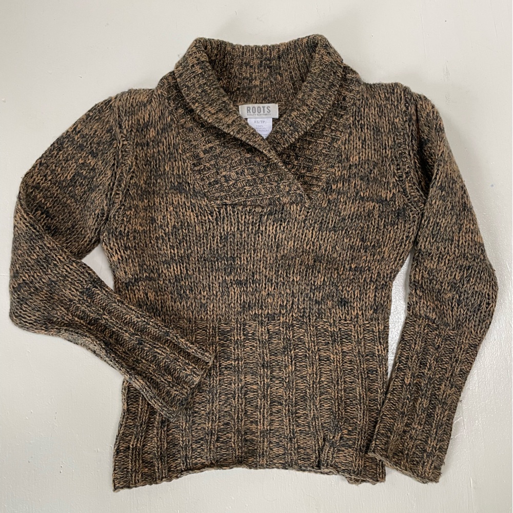 Roots Brown Marled Shawl-Collar Knit Wool Sweater